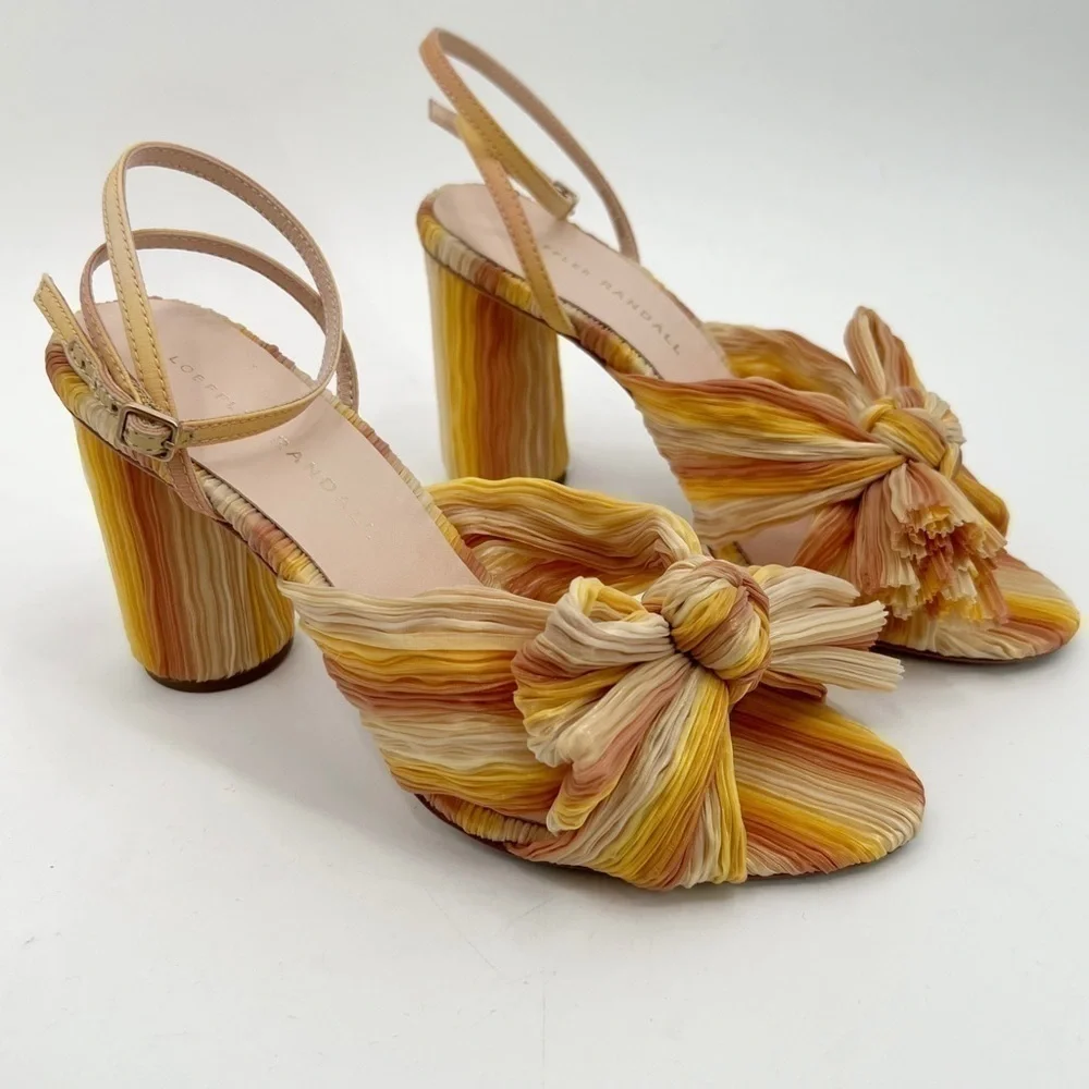 LOEFFLER RANDALL Camellia Sunset Bow Sandal Block Heel Peep Toe Pastel Sandal - Picture 3 of 13